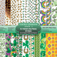 A digital pattern pack of 20 designs featuring St. Patrick's  Day themes.