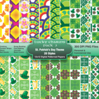A digital pattern pack of 20 designs featuring St. Patrick’s Day themes.